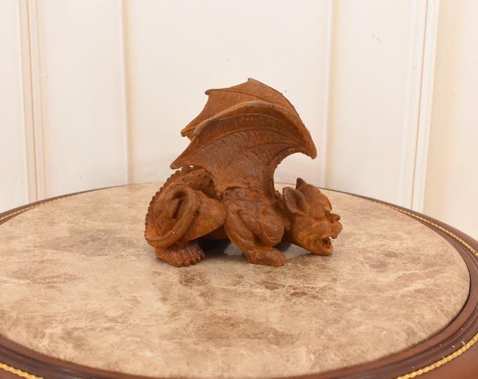 Cast Iron Tuscan Gargoyle Figurine - Rustic Garden Statue