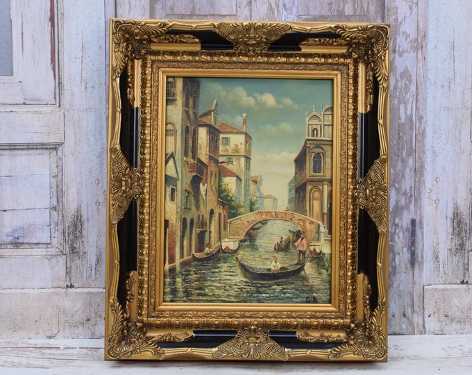 Wonderful Large Painting Venice - Painting with Golden and Black Frame - Italy Venetian Painting Art Work - Wall Decor - Amazing Home Decor