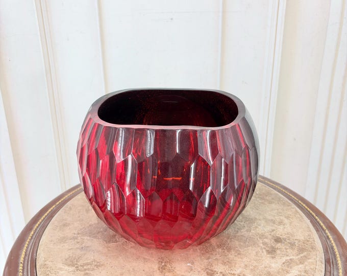 Vintage Red and Black Art Glass Vase - Heavy Decorative Glass - Modernist Style, Signed