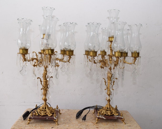 Two Bronze Palace Candelabra - Empire Candle Holders - Crystals - Home Decoration - Elegant Vintage Gift Idea - Unique Candleholders