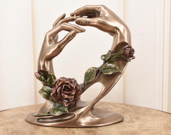 Vintage Sculpture Joined Hands — French Wedding Engagement Figurine — Romantic Symbolic Decor — Gift Idea