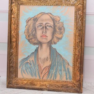 Pintura Antiga - Retrato Mulher Witkacy - Pintura Antiga em Caixa - Desenho Pastel Art Nouveau - Decoração para Casa - Decoração de Parede - Arte de Parede