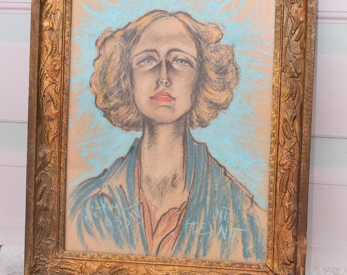 Antique Painting - Portrait Woman Witkacy - Old Painting on Carton - Drawing Pastel Art Nouveau - Home Decor - Wall Decor - Wall Art