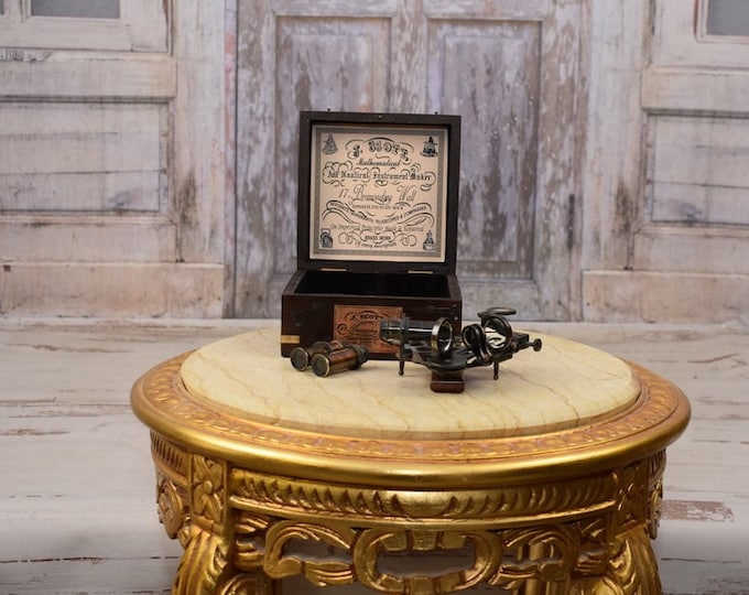 Marine Sextant in Gift Box - Sailing Set in Wooden Box - Vintage Style Brass Sextant - Elegant Present for Sailor and Marine Enthusiast