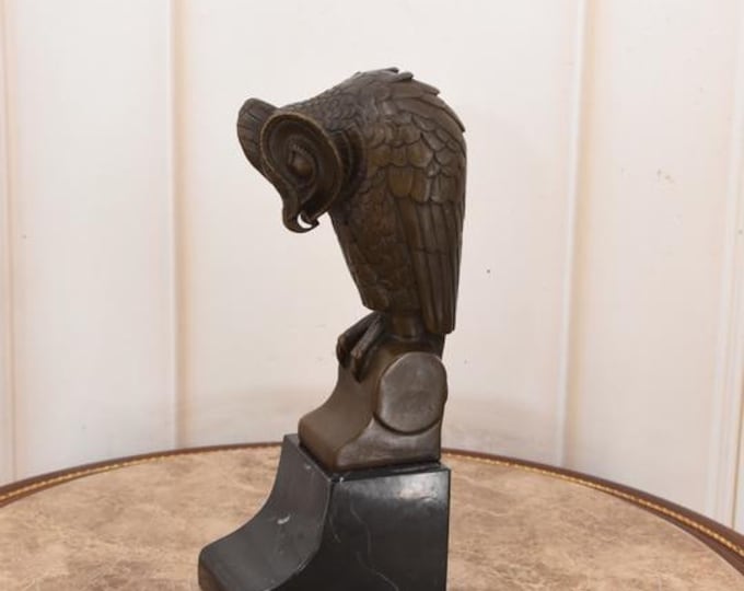 Modernist Bronze Owl Statue – Wisdom Symbol Figurine on Marble Base
