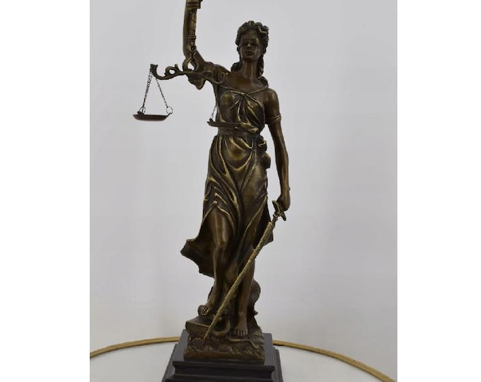 Large Bronze Lady Justice Statue: Figurine on Marble Base