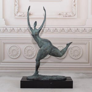 Modernist Bronze Statue - Dancer Abstract Figure - Milo Sculpture on Marble Base - Vintage Ballerina - Home and Office Decor - Gift Idea