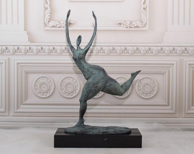 Modernist Bronze Statue - Dancer Abstract Figure - Milo Sculpture on Marble Base - Vintage Ballerina - Home and Office Decor - Gift Idea