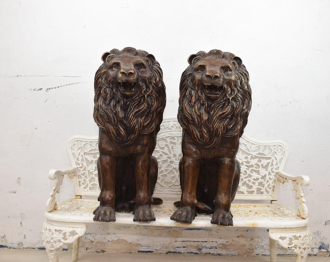 Two Large Sculptures Lions - Lion Art - Bronze Statue - Home and Garden Decoration - Animals Statues - Vintage Figure in Front House