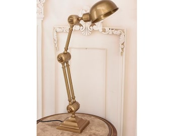 Lámpara de escritorio vintage Art Déco de latón: iluminación de oficina ajustable de mediados de siglo