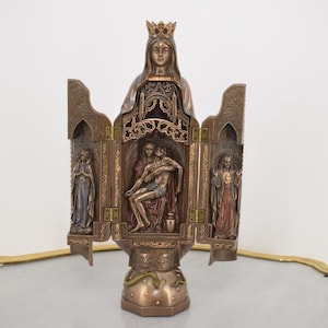 Virgin Mary Polyptych with Pieta Inside - Our Lady Sculpture - Prayer Statue - Mary Figurine - Shrine and Church Decoration - Home Decor