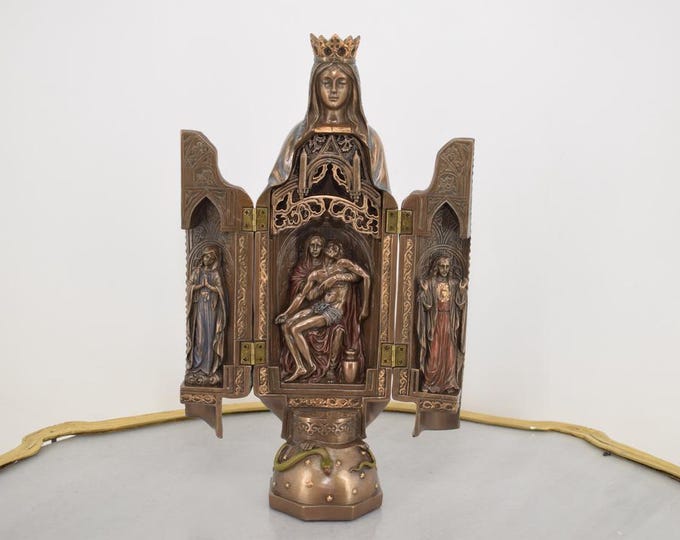 Virgin Mary Polyptych with Pieta Inside - Our Lady Sculpture - Prayer Statue - Mary Figurine - Shrine and Church Decoration - Home Decor