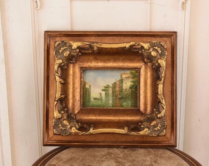 Venice Canal Painting – Italian Cityscape Art in Golden Frame