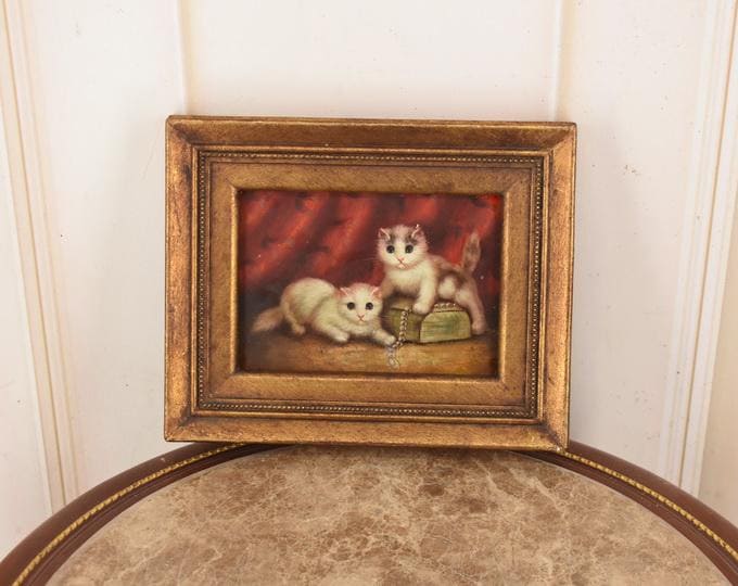 Kitten Painting – Signed Cat Art in Gold Frame