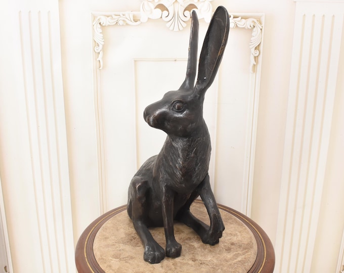 Large Rabbit Bronze Sculpture: Vintage Hare Statue