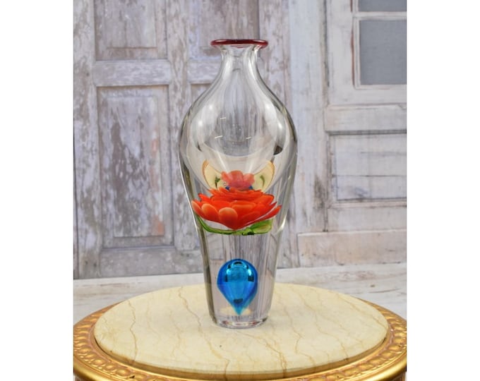 Transparent Murano Vase with Flower - Italian Murano Style - Unique Home Decor - Ideal Gift Idea - Glass Flower Pot - Home Decor