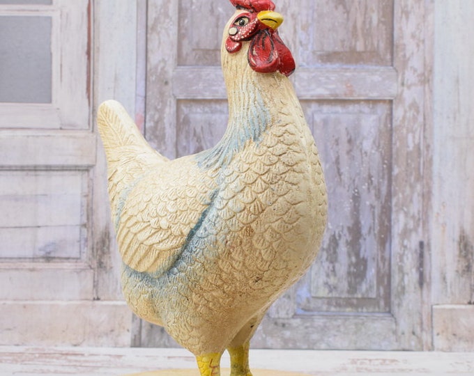 Cast Iron Colorful Hen - Farm Animal Sculpture - Rustical Hen - Looks Real Hen - Garden and Home Decor - Vintage Gift