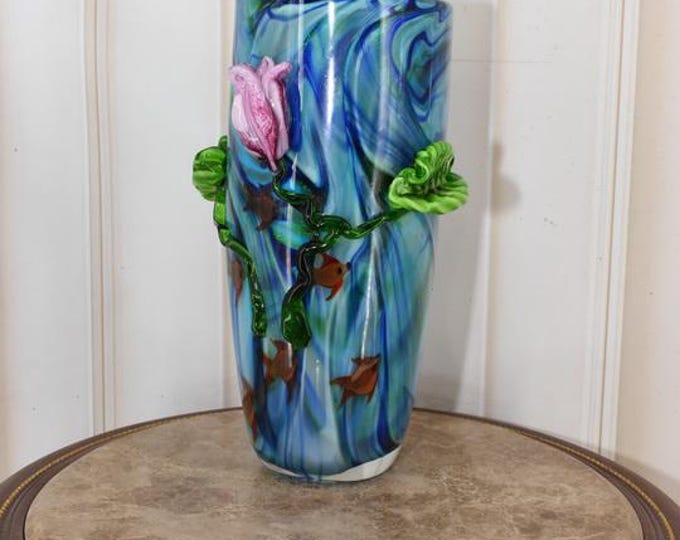 Amazing Vase Murano Style Glass - Sturdy and Thick Glass - Colorful Flower Pot - Richly Decorated - Italian Luxury Glass - Home Decor Gift