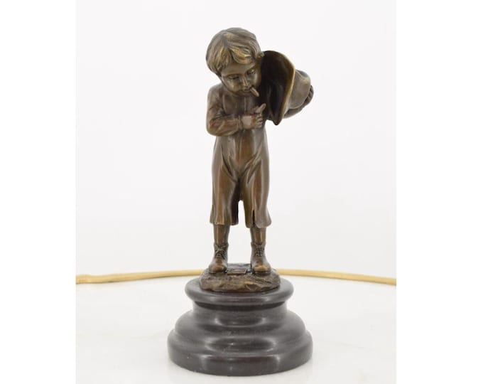 Young Boy with Cigarette Bronze Statue – Unique Figurine Sculpture – Gift Idea for Art Collectors and Home Decor - Collectible Art