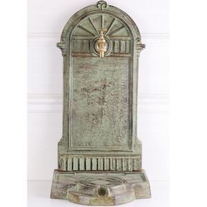Cast Iron Wall Fountain with Brass Tap: Art Nouveau Patio Decor