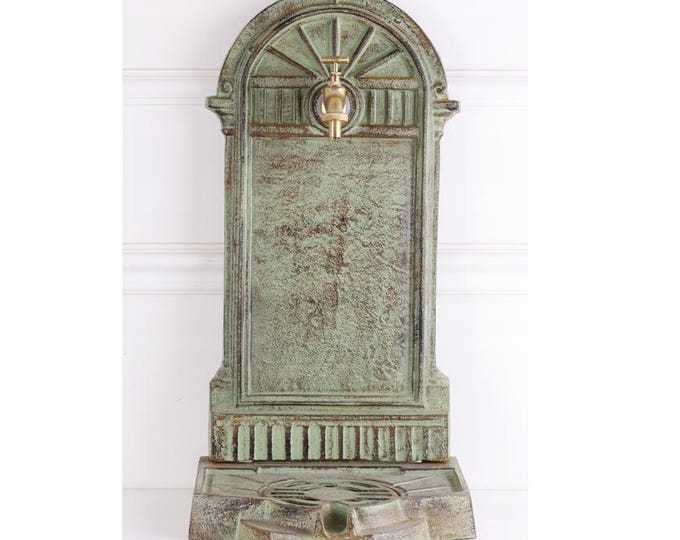 Cast Iron Wall Fountain with Brass Faucet Tap,  Fountain Metal Wall Sink, Patio &  Wall Ornament Outdoor Decoration - Gift Idea
