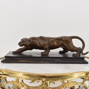 Large Amazing Panther Jaguar Realistic Bronze Figurine - Stealthy Big Cat Sculpture, Vintage Animal Gift Idea - Home Decor