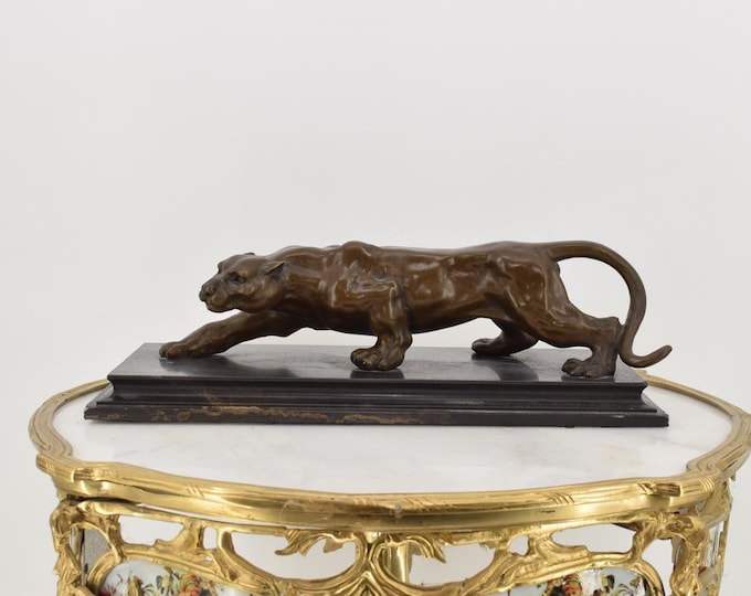 Large Amazing Panther Jaguar Realistic Bronze Figurine - Stealthy Big Cat Sculpture, Vintage Animal Gift Idea - Home Decor