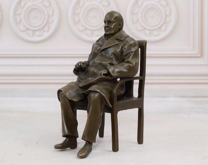 Vintage Bronze Winston Churchill Sculpture – British Statesman Figurine