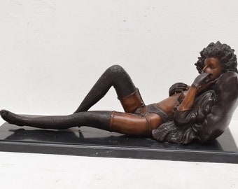 Bronze Woman Figurine, Marble Base, Home Decor Sculpture