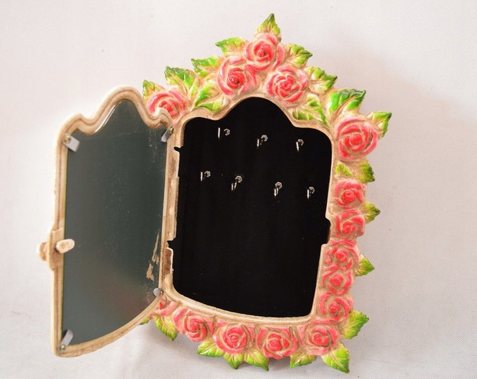 Cast Iron Key Box with Mirror - Brown Key Locker - Vintage Hanging Key Box - Key Hooks - Rose Design- Key Storage - Housewarming Gift