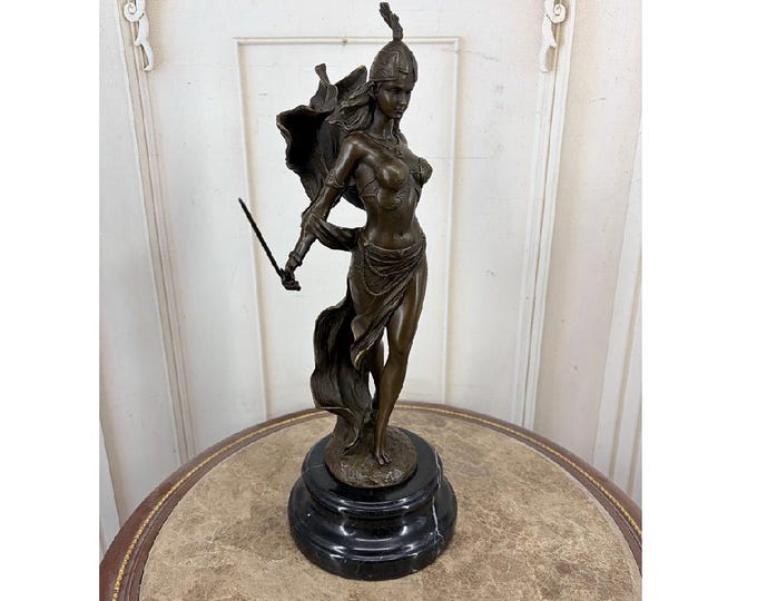 Limited Edition Bronze Warrior Woman Statue - Female Sword Sculpture - Signed Bronze Figurine on Marble Base