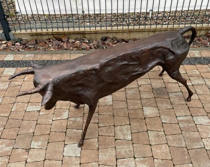Large Bronze Bull Statue Bench or Table – Modernist Taurus Sculpture in Dali Style – Bold Functional Art & Powerful Home Decor