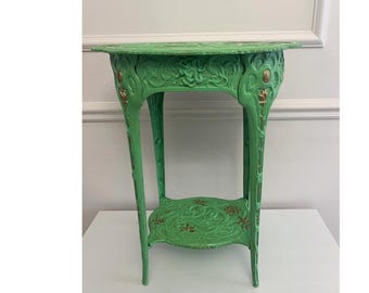 Cast Iron Flower Table: Green Rustic Vintage Coffee Table