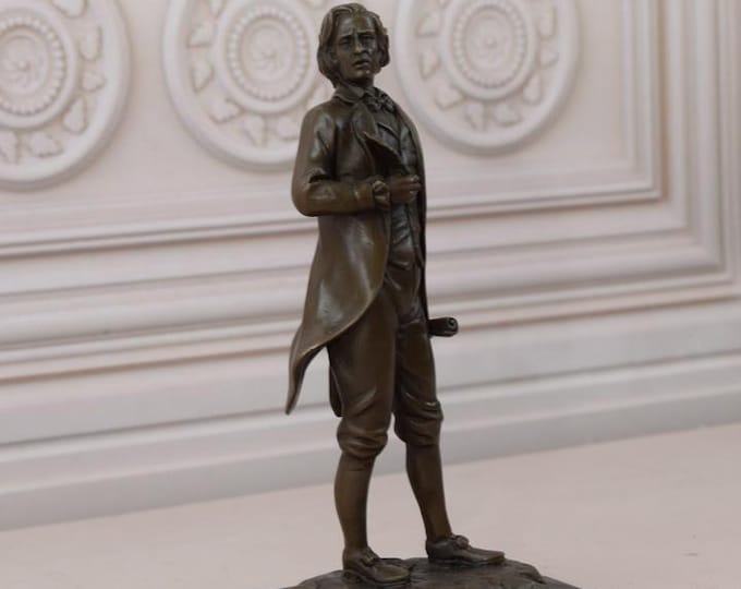Wolfgang Amadeus Mozart Bronze Statue on Marble Base - Vintage Figure - Unique Sculpture - Home Decor - Gift Idea for Composer