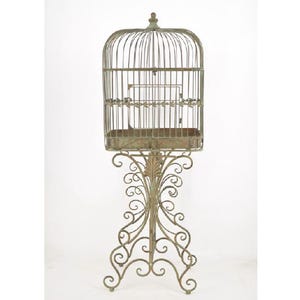 Vintage Metal Standing Bird Cage Planter – Rustic Grey Garden Decor – Indoor Outdoor Pergola Decoration – Unique French Country Style