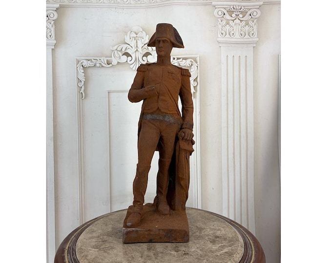 Heavy Cast Iron Napoleon Bonaparte Statue - Rustic Vintage French Emperor Figure - Unique Decorative Sculpture