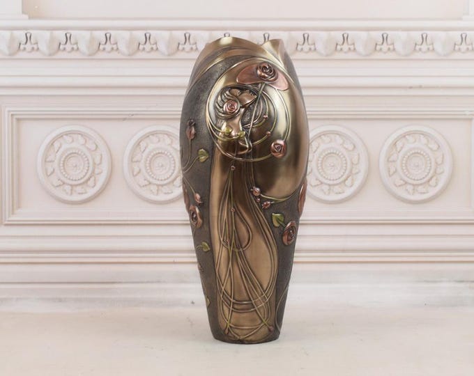 Vase Woman with Lilies - Flower Pot Lady of Camellias Design - Handmade Vase - Home Decor - Gift for Wedding - Art Nouveau Style