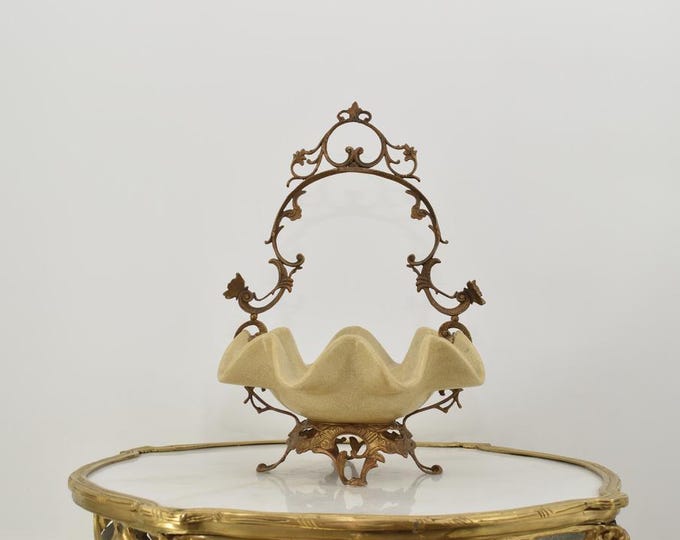 Creme Porcelain Plateau with Bronze Ornaments - Vintage Casket - Art Nouveau Porcelain - Home Decoration - Regency Decor Kitchen Decor