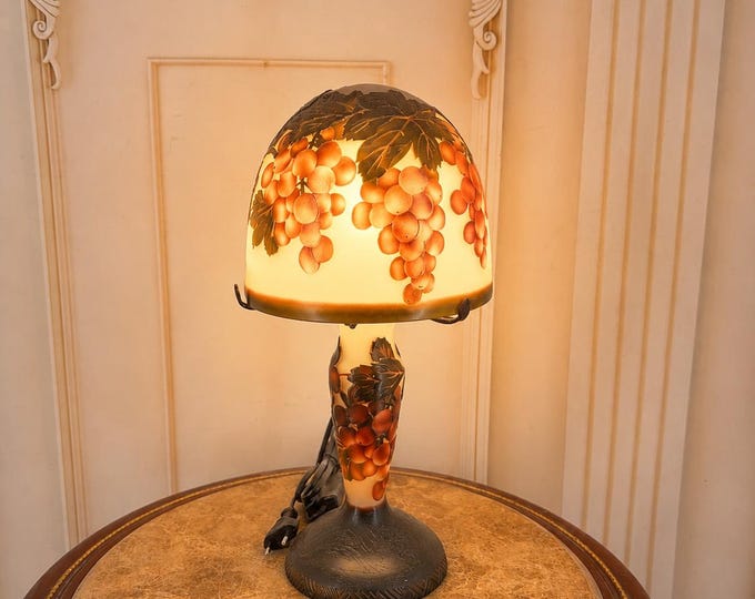Art Nouveau Desk Lamp: Botanical Glass, Vintage Home Decor