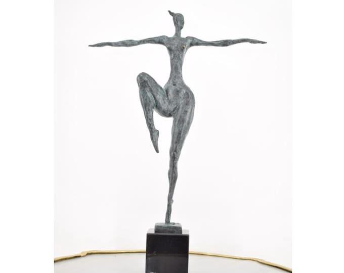 French Vintage Modernist Abstract Dancer Woman Statue – Bronze Patina Sculpture – Art Deco Figurine – Elegant Home Decor