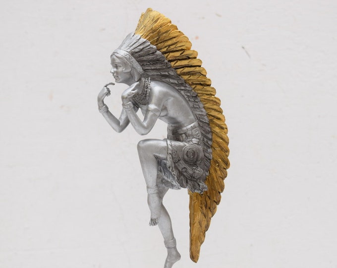 Indian woman standing - bronze sculpture on marble base - modernist statue bronze -
