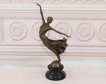 Art Deco Bronze Woman Dancer Statue - Marble Base - Dance Trophy