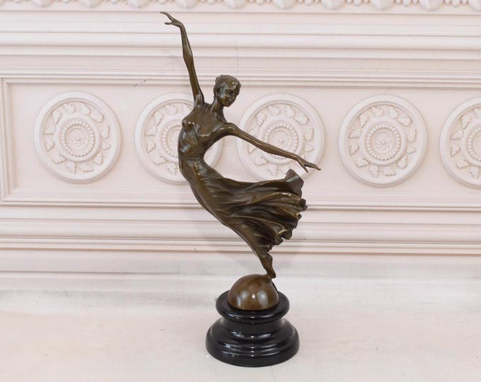 Woman Dancer in Dress Bronze Statue on Marble Base - Bronze Art Deco  Woman - Dance Trophy - Dancing Woman - Home Decor Gift Idea for Dancer