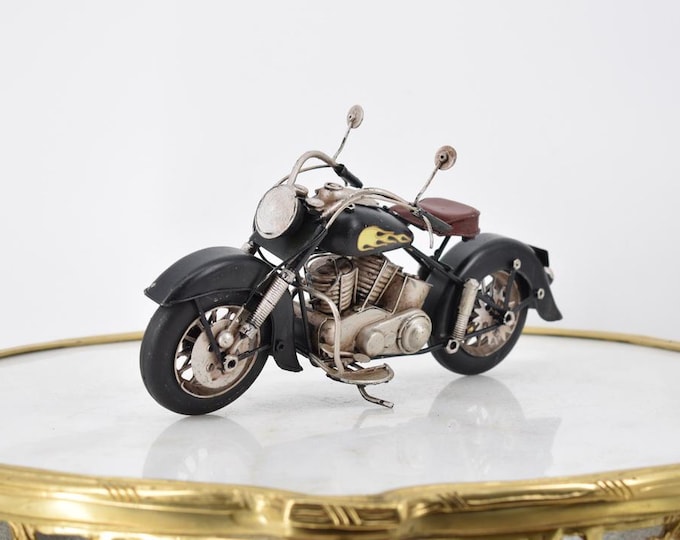 Vintage Black Motorbike - Motorcycle Chopper - Old Classic Metal Model - Toy Motor Gift Idea - Old School - Vintage Motorbike - Home Decor