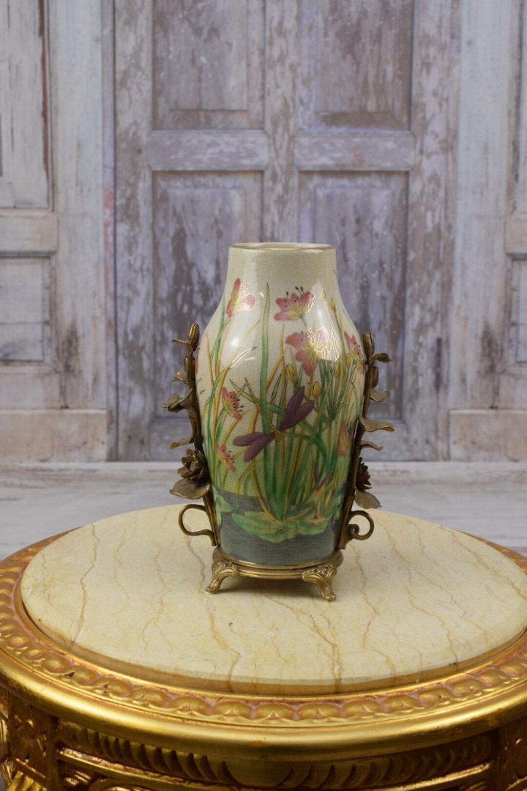 Art Nouveau Porcelain Vase With Bronze Ornaments - Regency Decor - Etsy