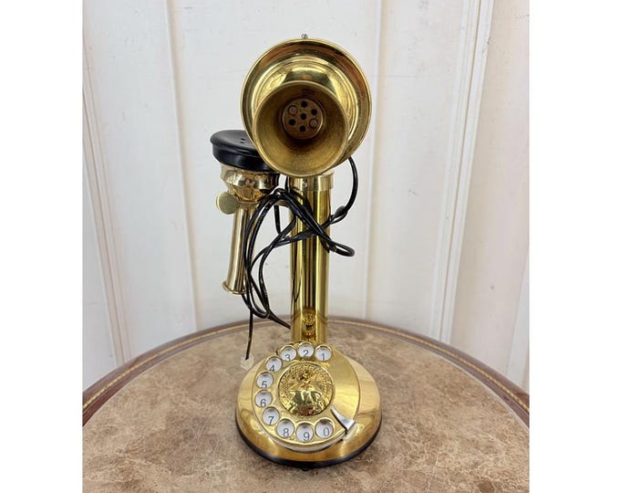 Vintage Brass Rotary Telephone – Gold Decorative Retro Desk Phone, Working Home Decor