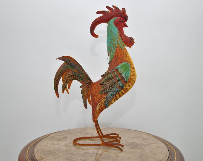 Iron Rooster Colorful Figurine - Figure Sculpture Rosster - Garden Statue Gift Idea - Handcrafted Rooster - Home and Garden Decor