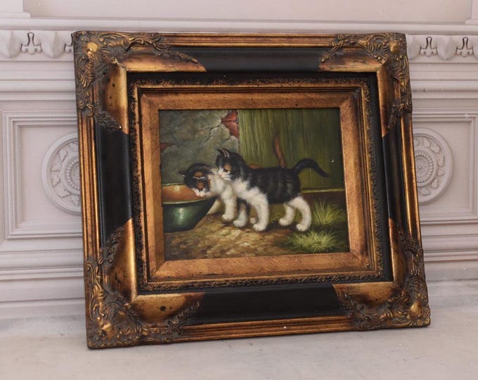 Amazing Painting Cute Kitty - Cat Painting in Nice Gold Frame - Wall Decor - Gift Idea for Birthday, Wedding, Housewarming