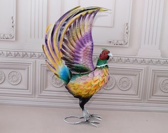 Large Colorful Iron Pheasant Statue: Garden Home Decor (27.56" Height)