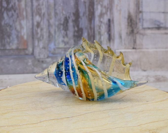 Amazing Blue Seashell Murano Style - Vintage Sea Shell Figurine - Italian Glass - Venetian Glass Beaufitul - Home Decor